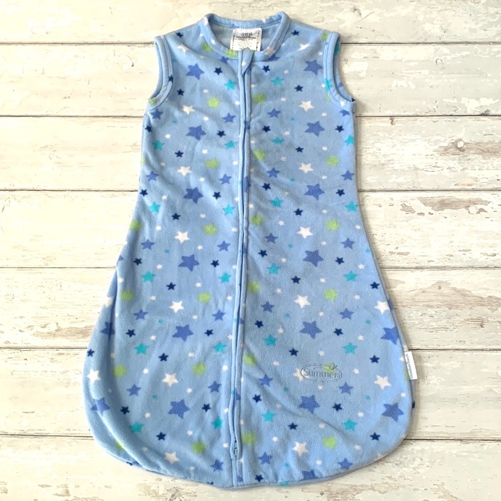 Baby Sleep Sack Fleece Blue Star Print Size Large 14-22lbs (6-18m) Double Zip